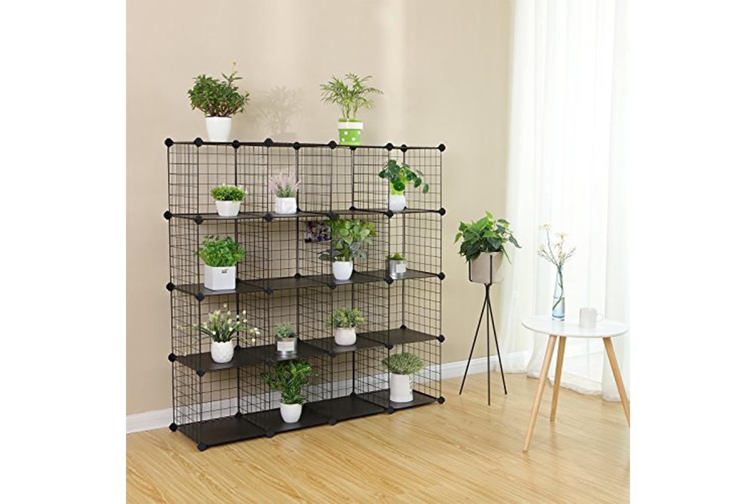 Songmics LPI44H 16 Lattice Cubes Boltless Shelf | Black-5