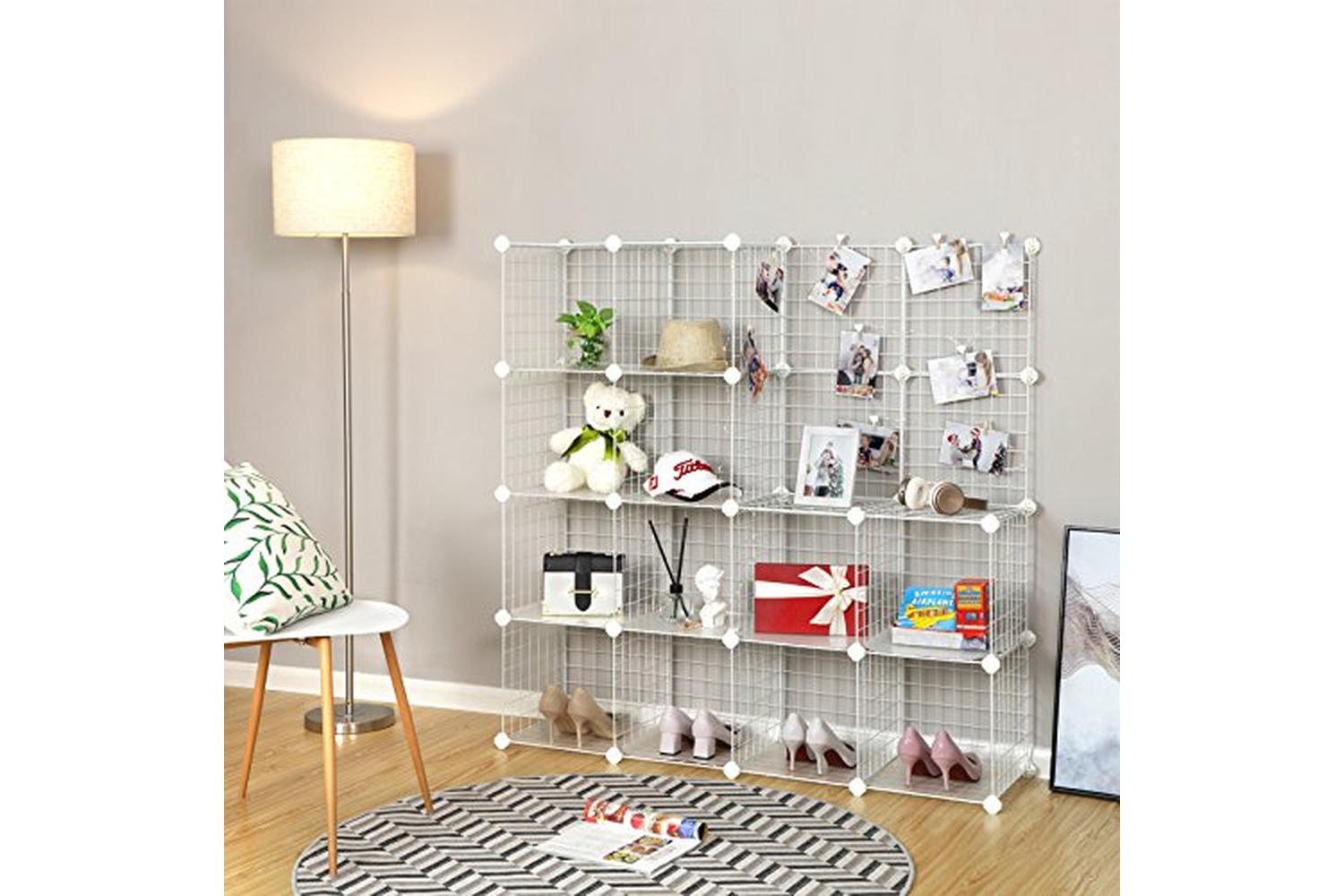 Songmics LPI44W Plug-in Shelving System with 16 Grid Cubes-2