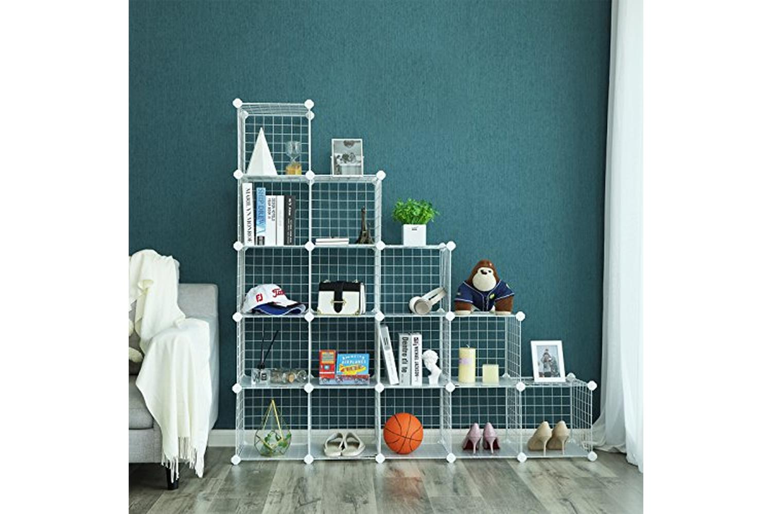 Songmics LPI44W Plug-in Shelving System with 16 Grid Cubes-3