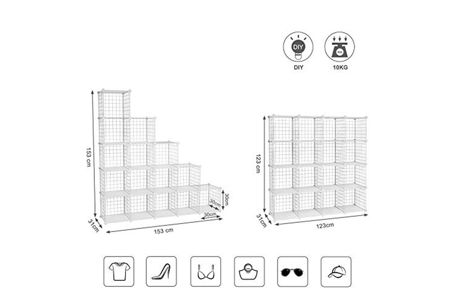 Songmics LPI44W Plug-in Shelving System with 16 Grid Cubes-5