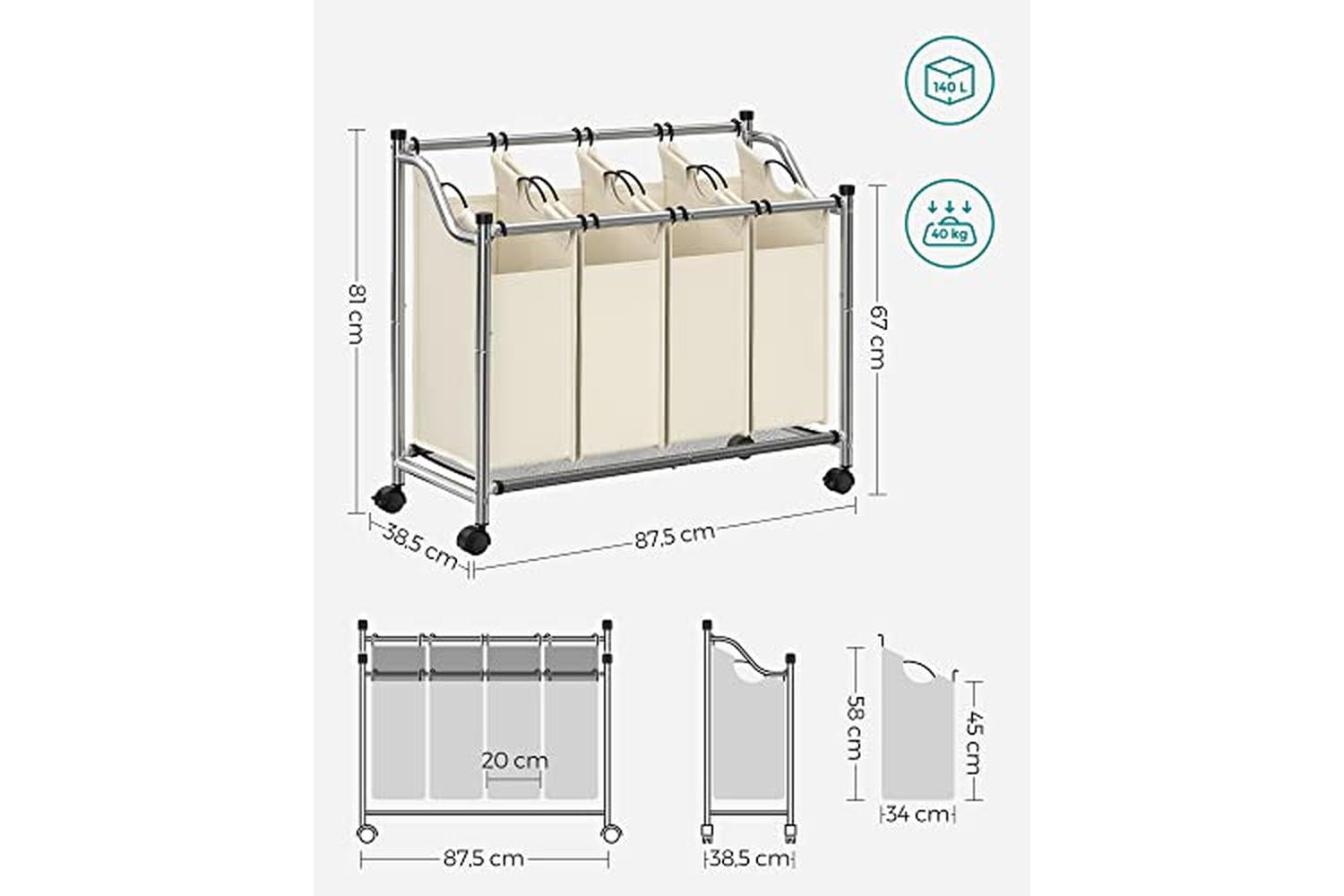 Songmics LSF005S 4 x 35L Laundry Hamper | Beige-6