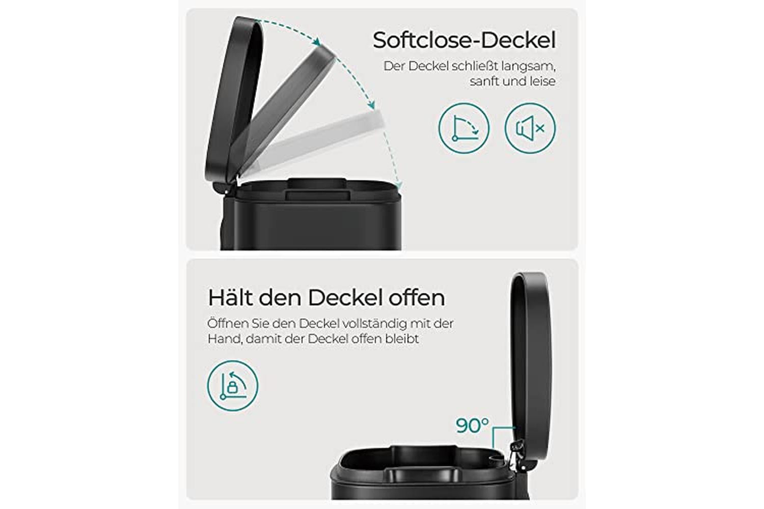 Songmics LTB03BK Trash Can for the Kitchen | Black-3