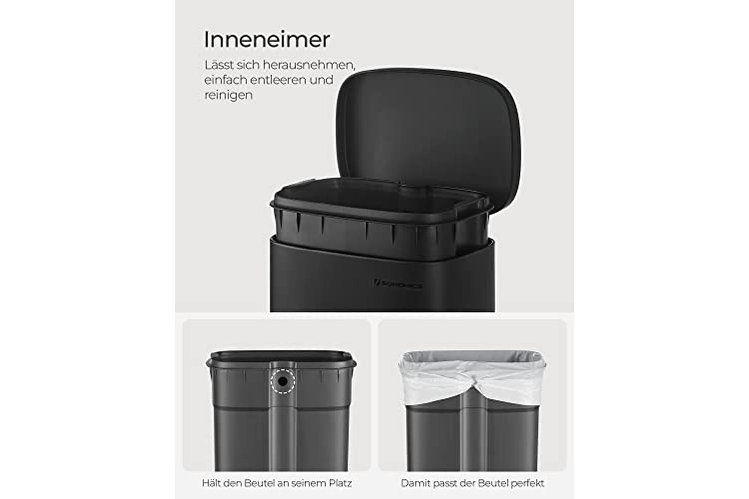 Songmics LTB03BK Trash Can for the Kitchen | Black-5