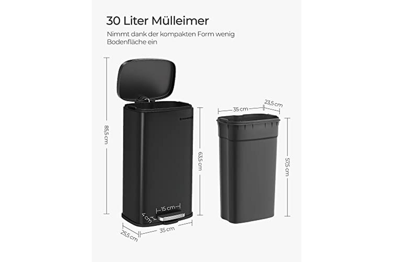 Songmics LTB03BK Trash Can for the Kitchen | Black-6