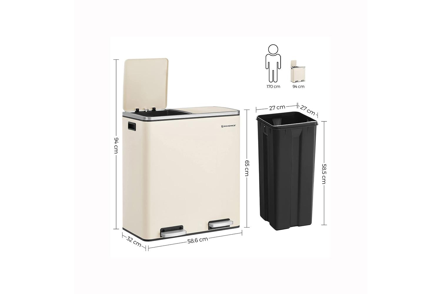 Songmics LTB060A01 Metallic 2 x 30L Bin-8