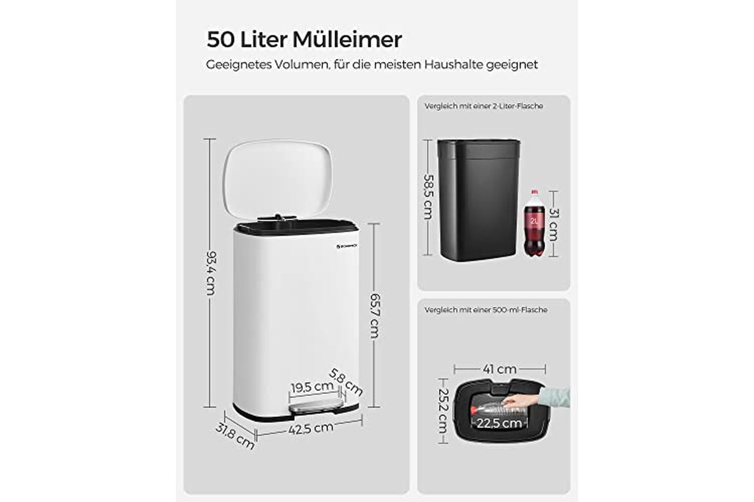 Songmics LTB101W01 50L Rubbish Bin-7