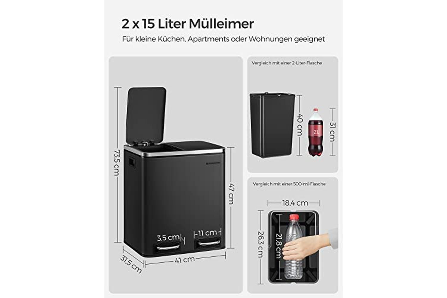 Songmics LTB30BK 30L Trash Can | Black-6
