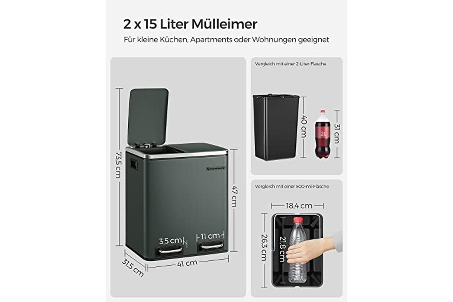Songmics LTB30GS Metal Waste Bin 30 L-6