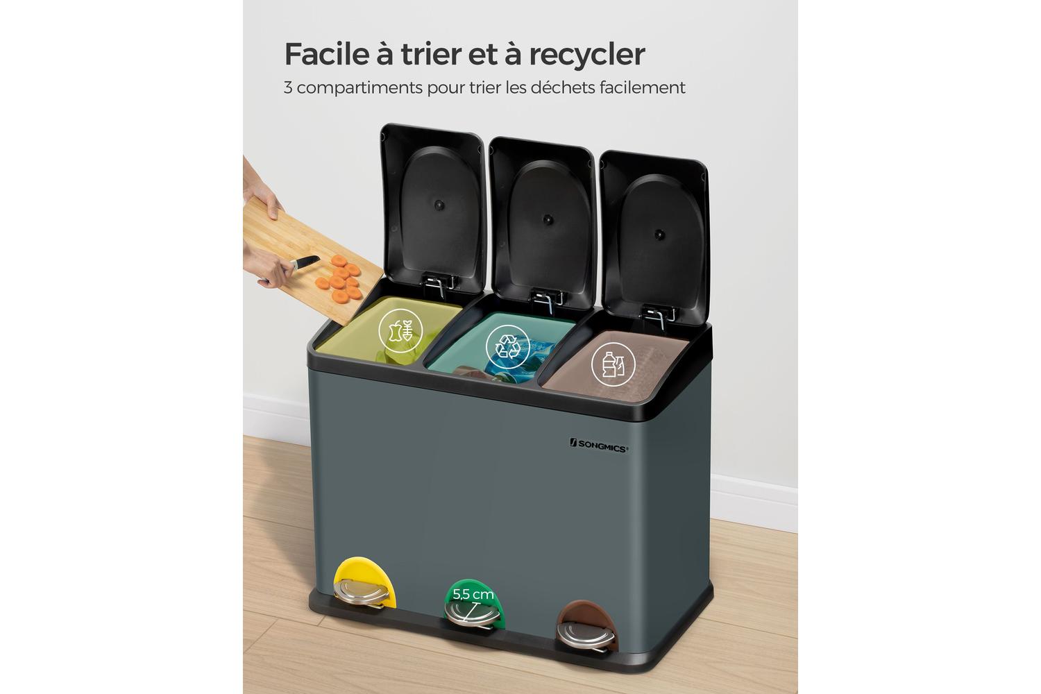 Songmics LTB45G Sorting Bin 3 x 15L | Grey-4