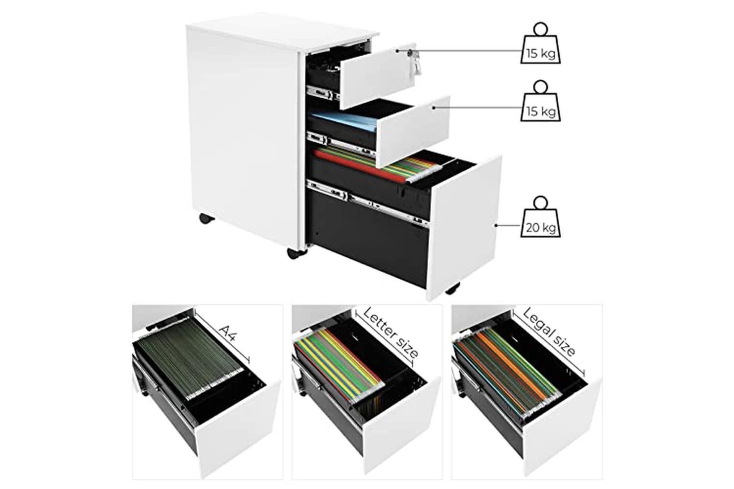 Songmics OFC031W01 Mobile Container with 3 Drawers-3