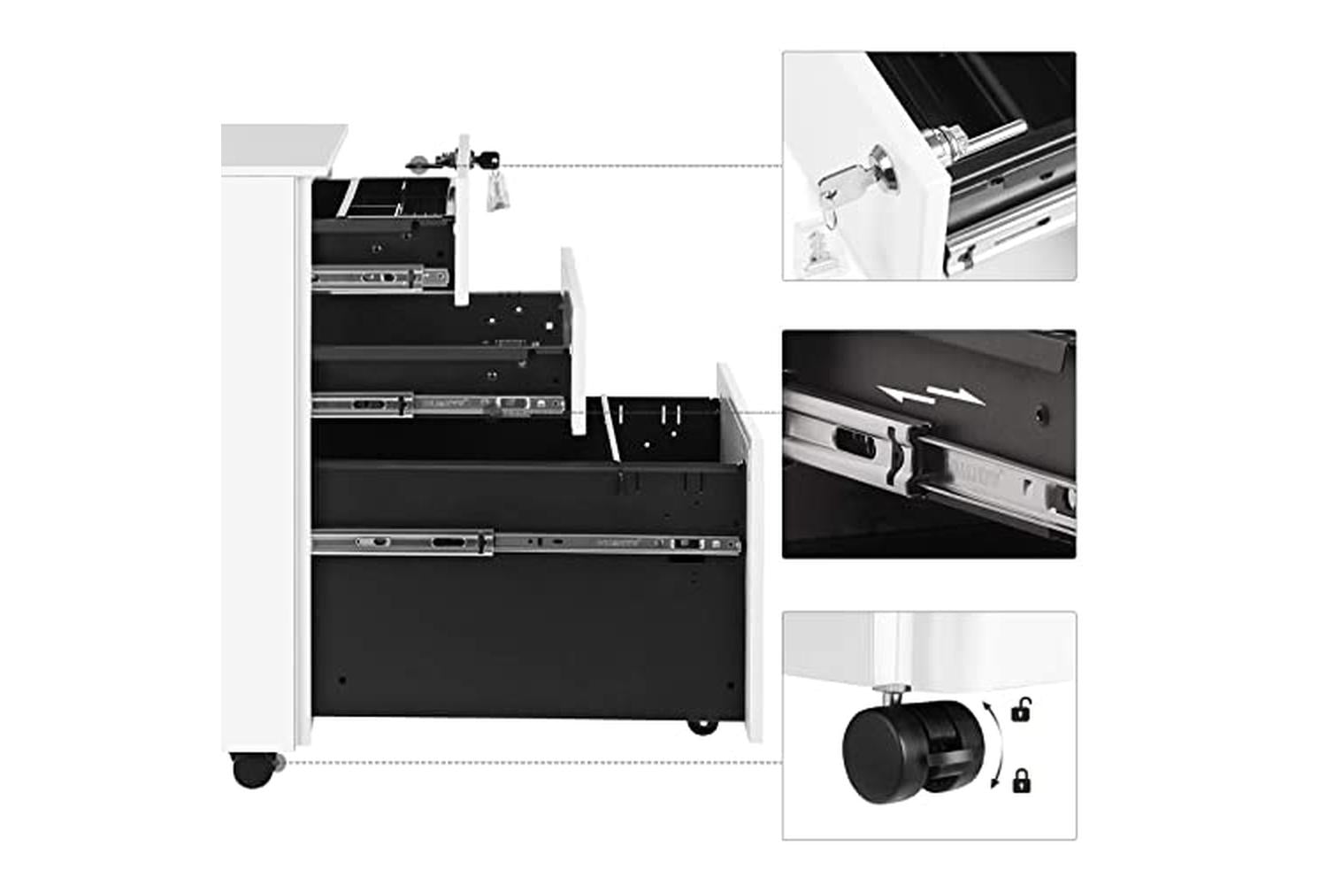 Songmics OFC031W01 Mobile Container with 3 Drawers-4