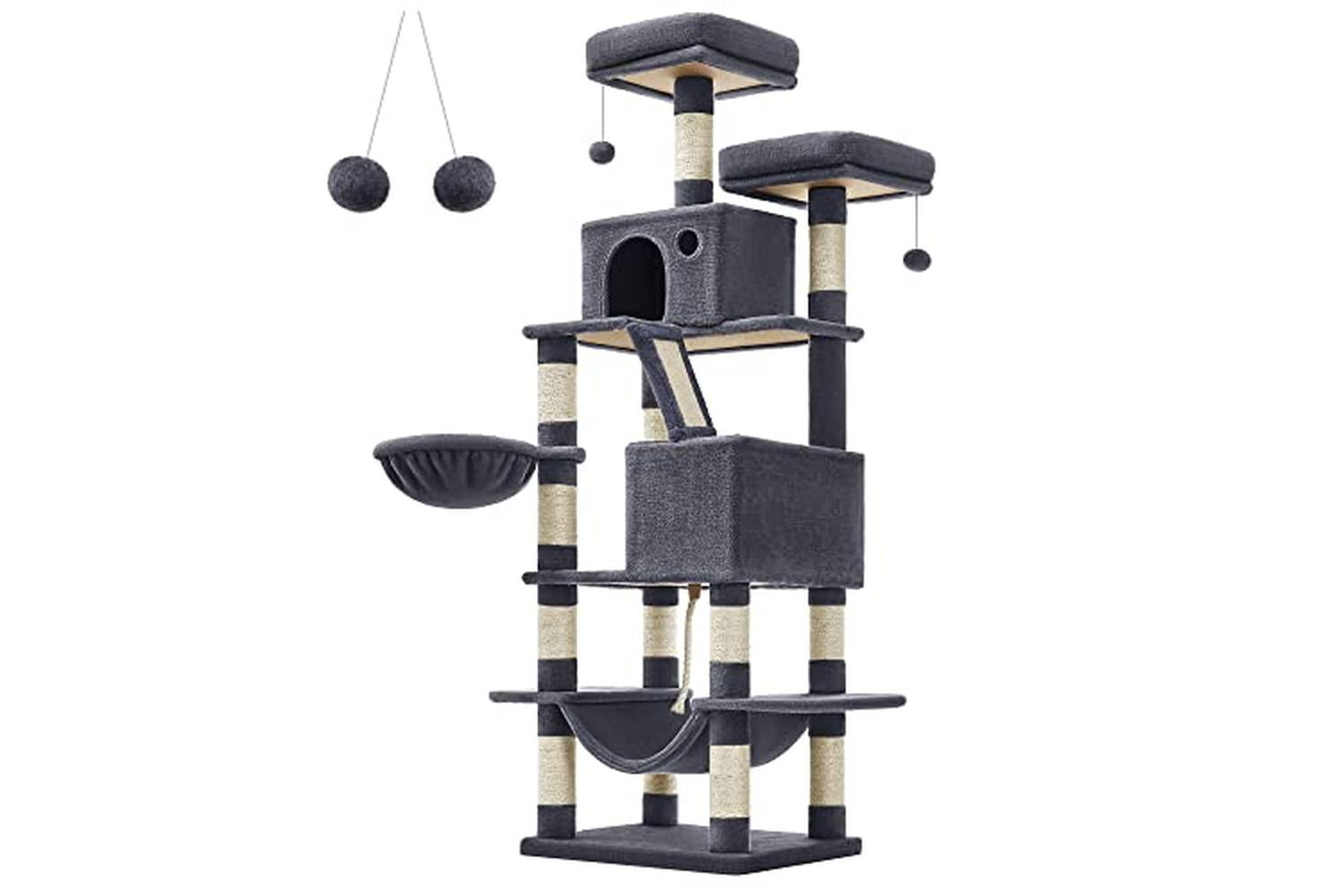 Feandrea PCT165G01 Scratching Post Cat Tree with 2 Caves