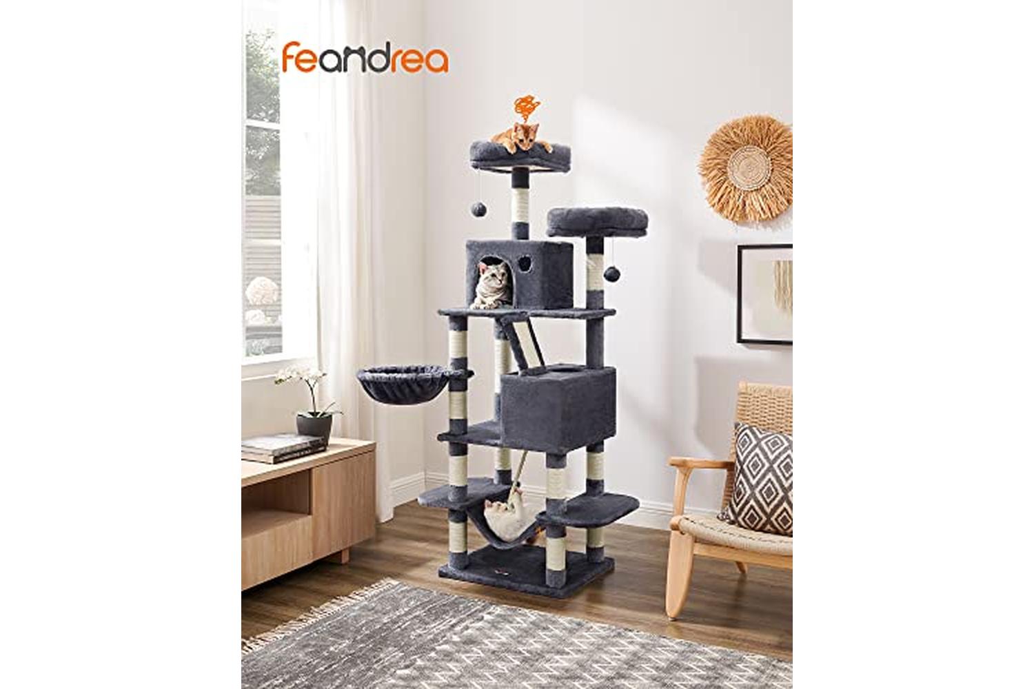 Feandrea PCT165G01 Scratching Post Cat Tree with 2 Caves-2