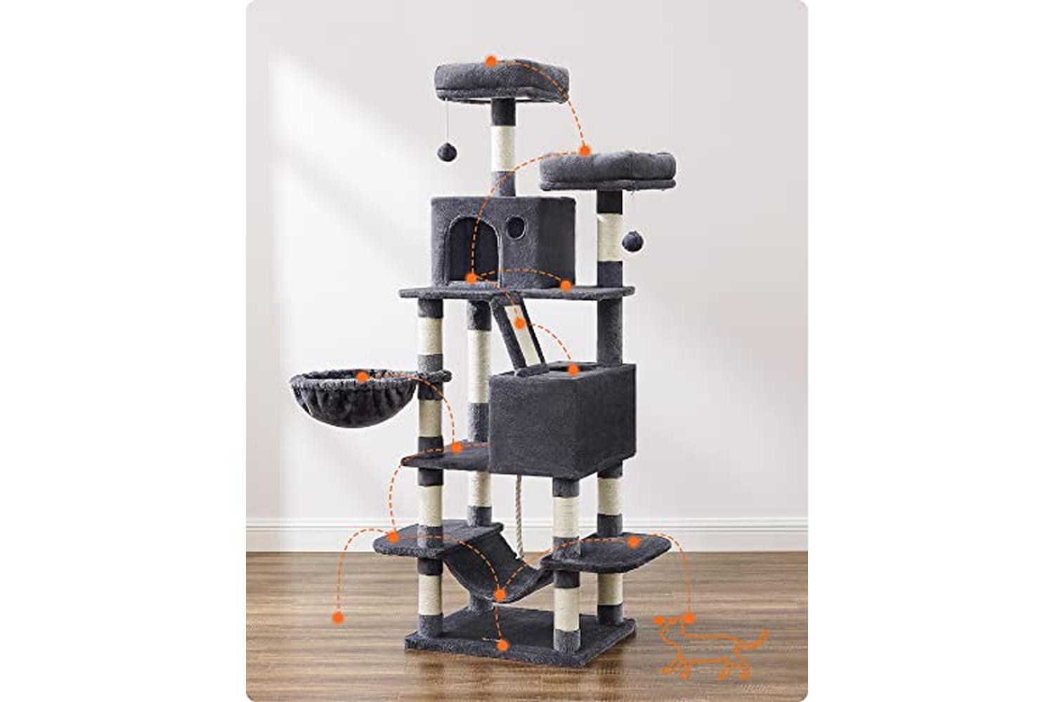 Feandrea PCT165G01 Scratching Post Cat Tree with 2 Caves-3