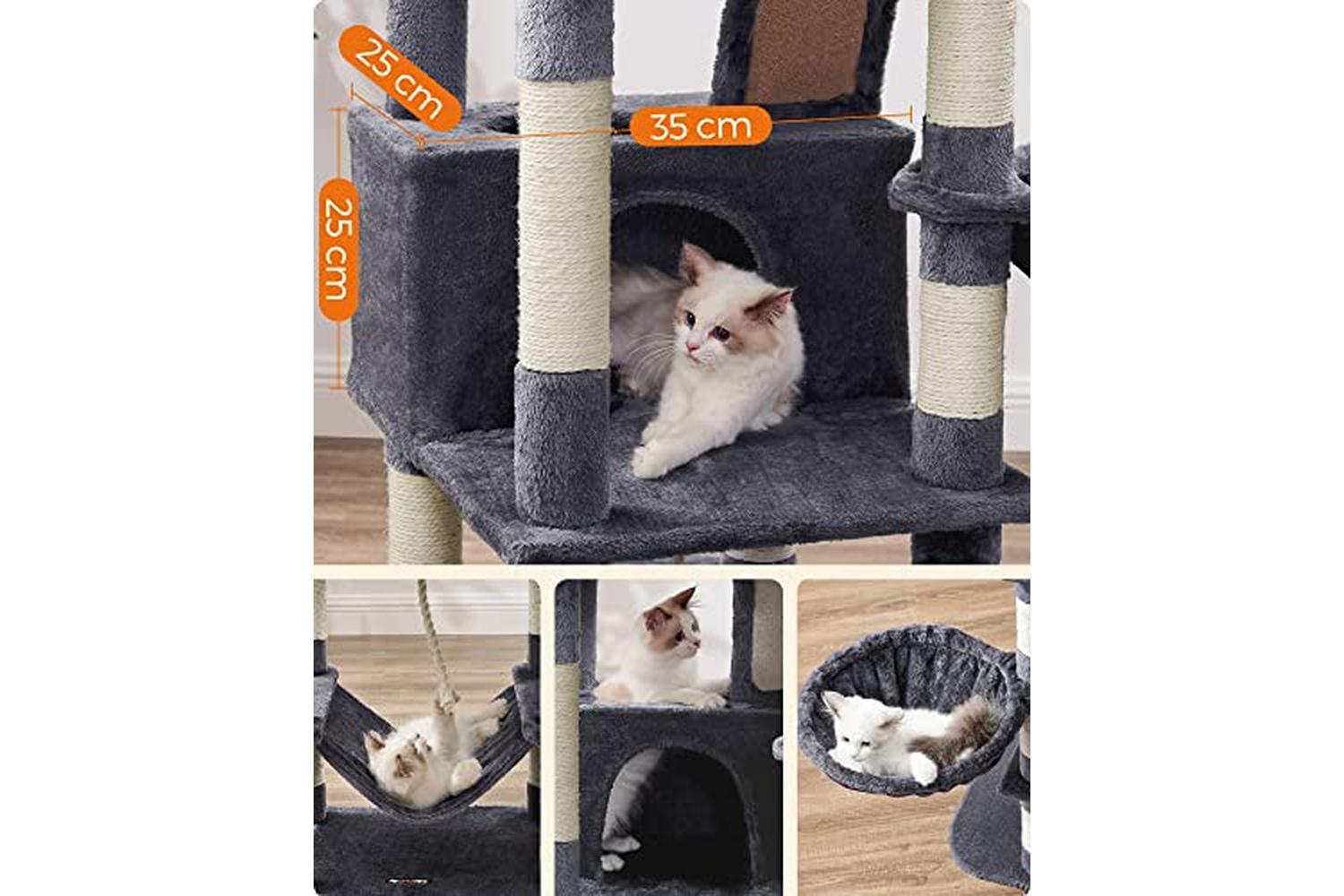 Feandrea PCT165G01 Scratching Post Cat Tree with 2 Caves-6