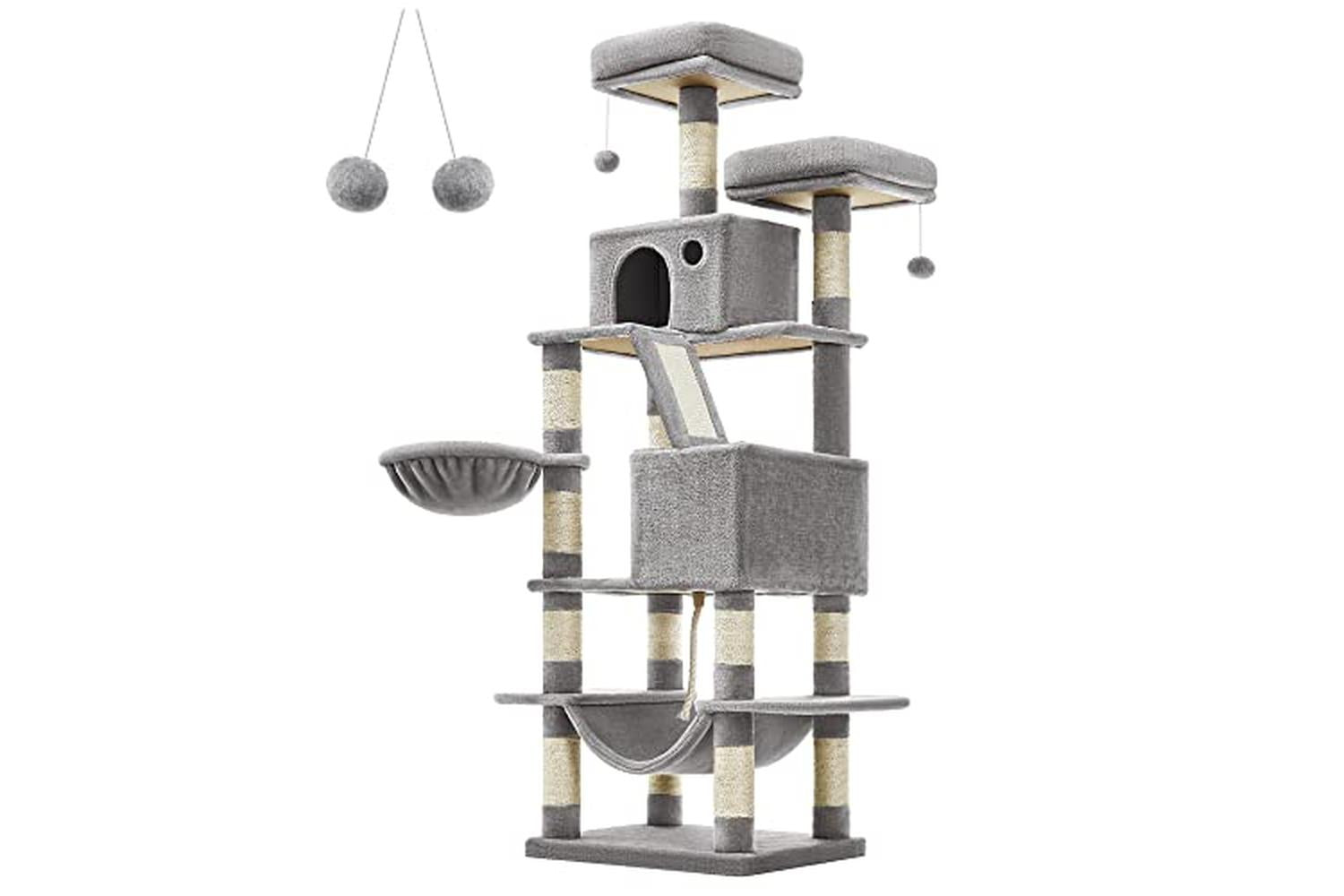 Feandrea PCT165W01 Scratching Post Cat Tree with 2 Caves