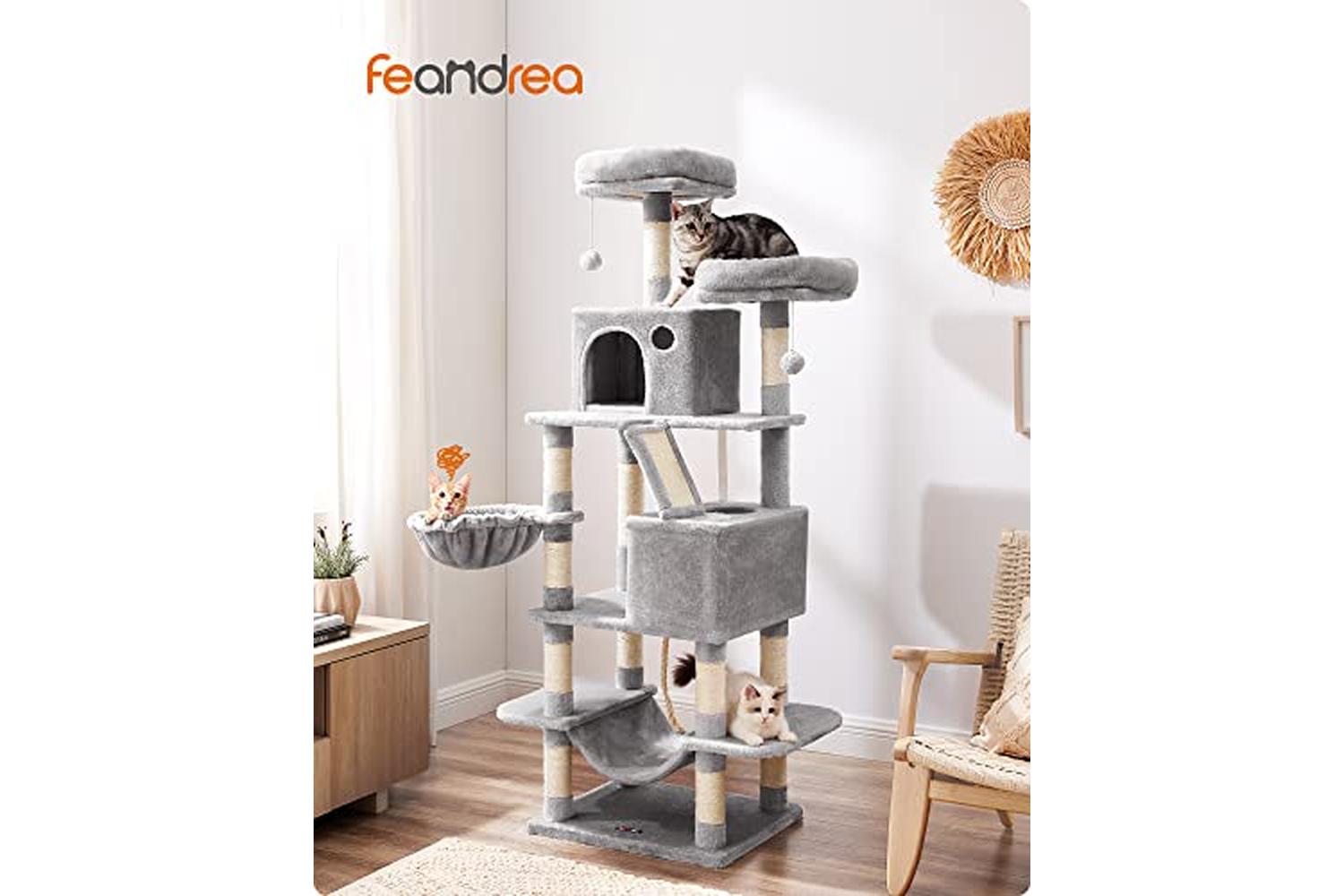 Feandrea PCT165W01 Scratching Post Cat Tree with 2 Caves-2