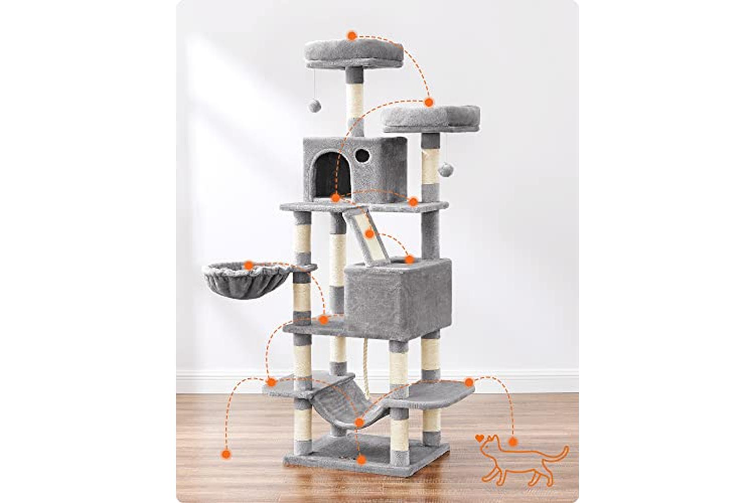 Feandrea PCT165W01 Scratching Post Cat Tree with 2 Caves-3