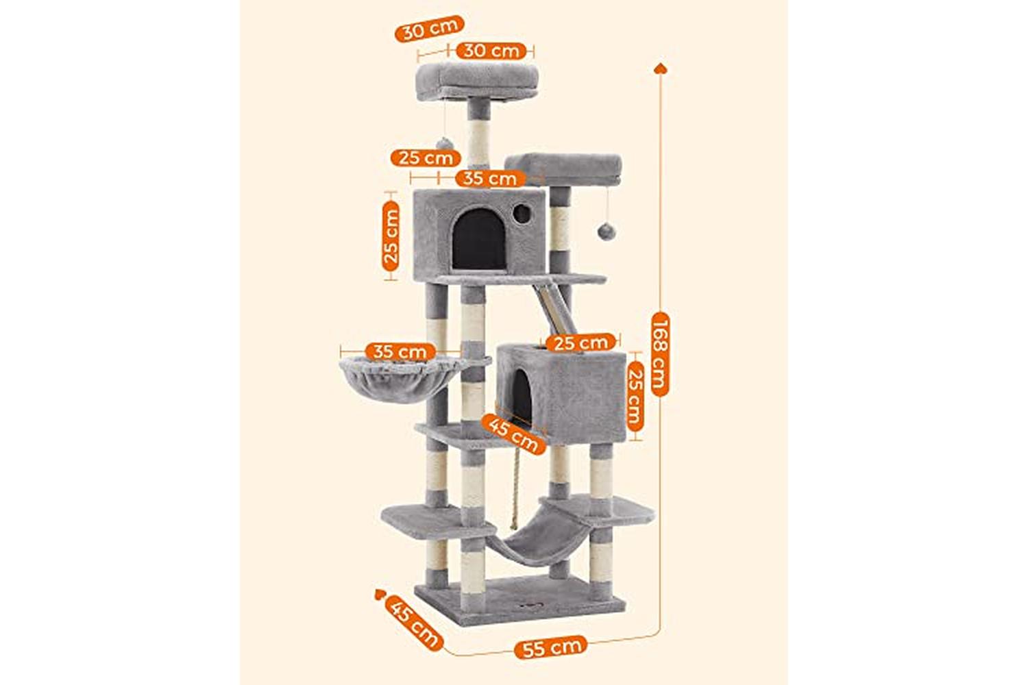 Feandrea PCT165W01 Scratching Post Cat Tree with 2 Caves-4