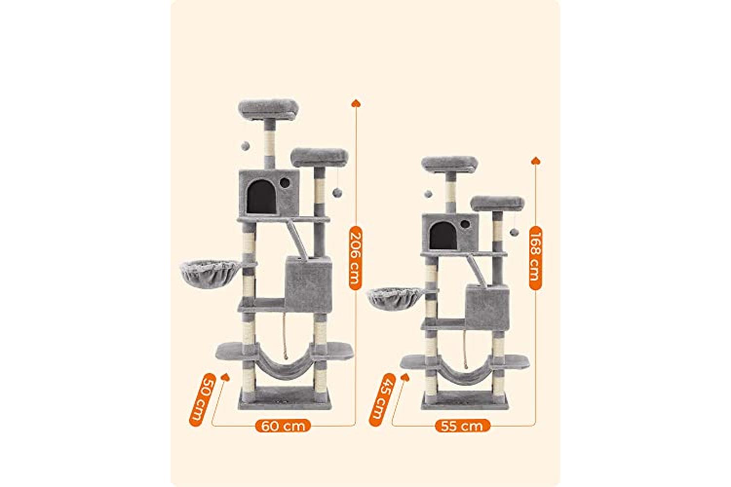 Feandrea PCT165W01 Scratching Post Cat Tree with 2 Caves-5