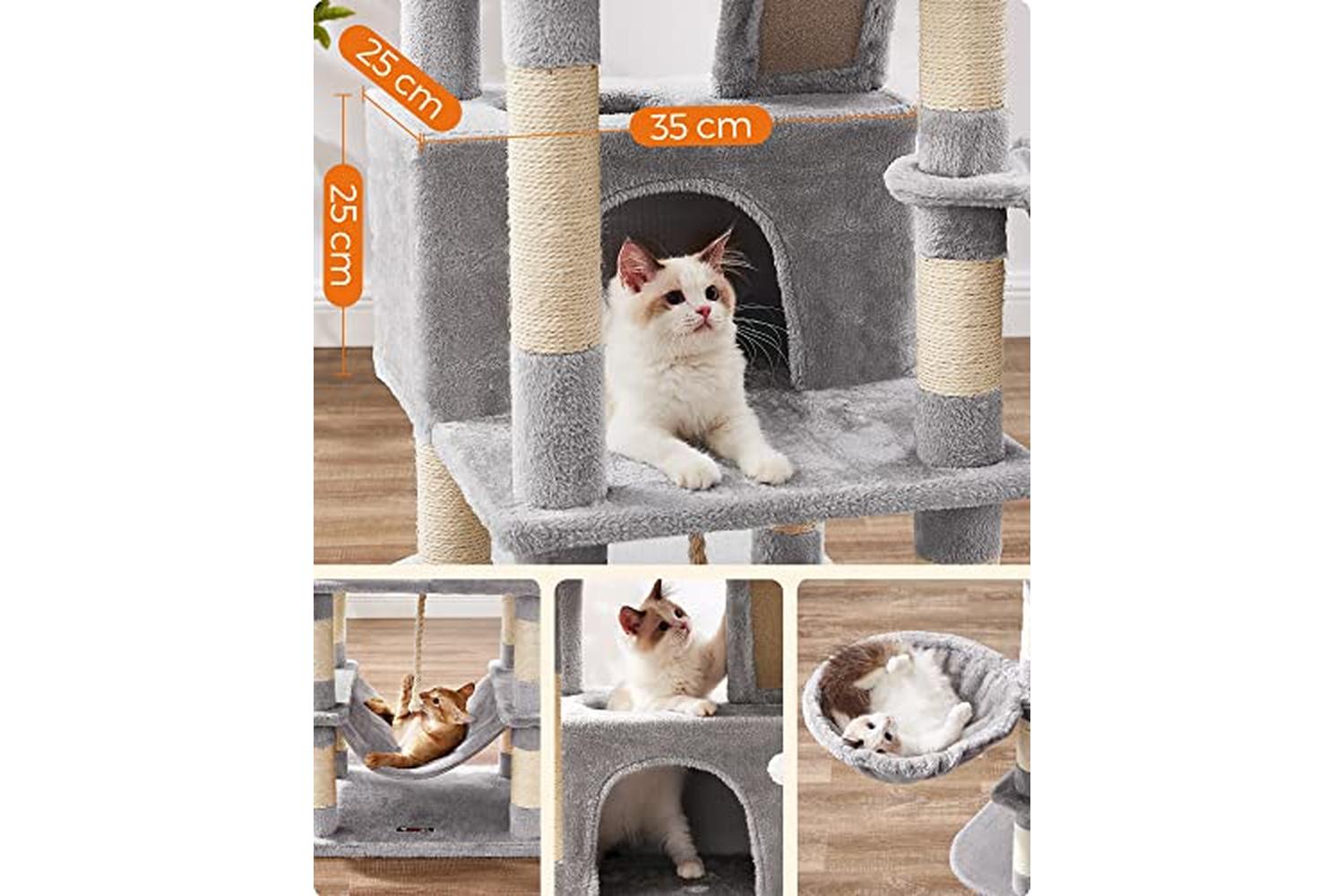 Feandrea PCT165W01 Scratching Post Cat Tree with 2 Caves-6