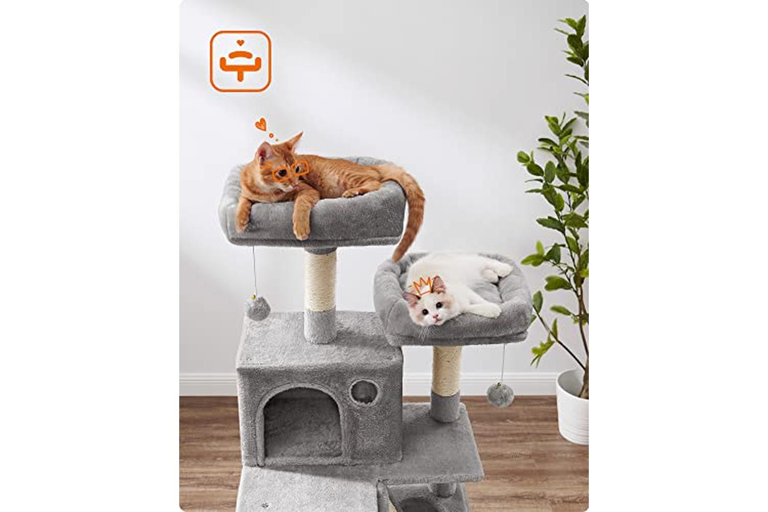 Feandrea PCT165W01 Scratching Post Cat Tree with 2 Caves-7