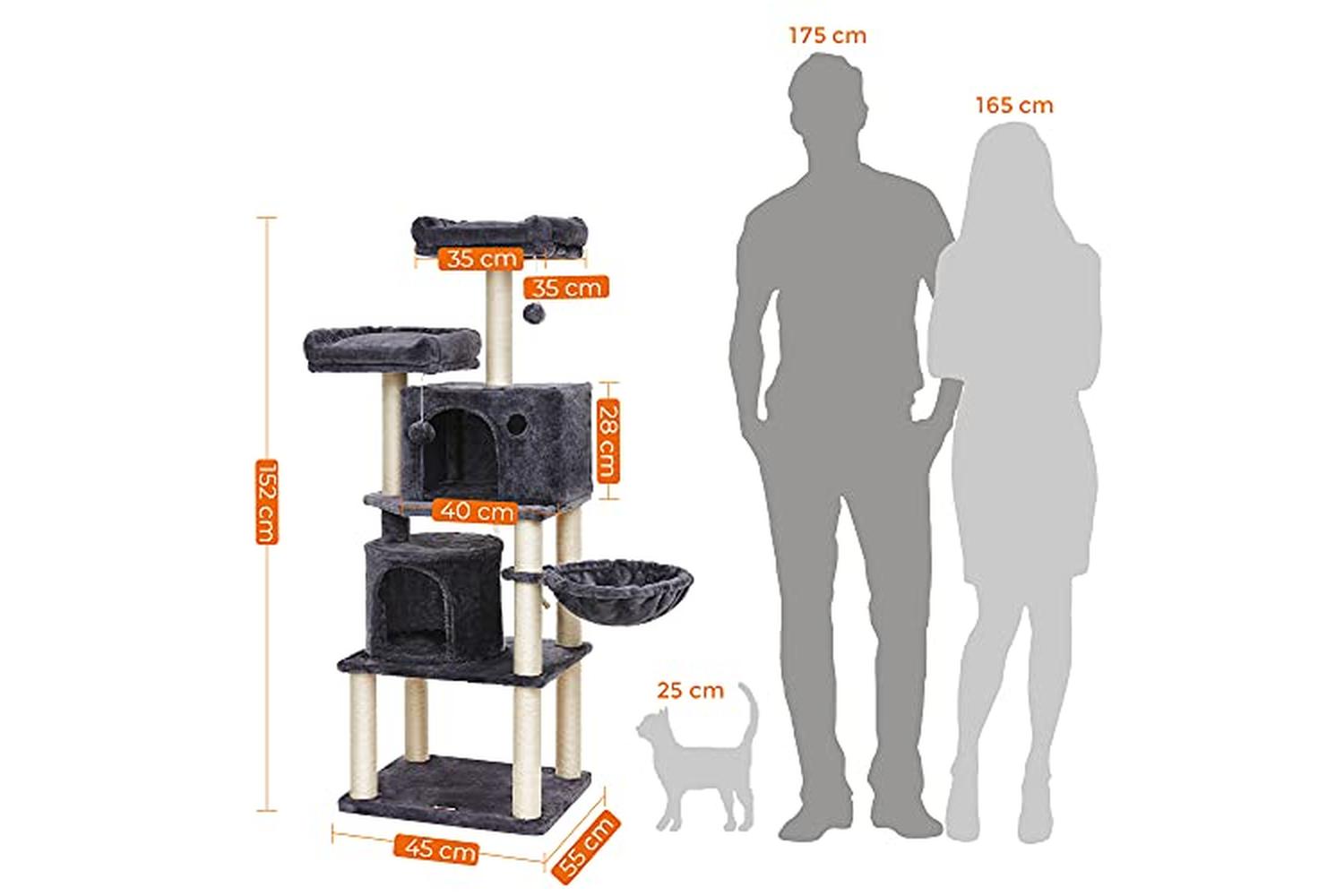 Feandrea PCT90G Scratching Post Cat Tree with 2 Holes | Smoky Grey-3