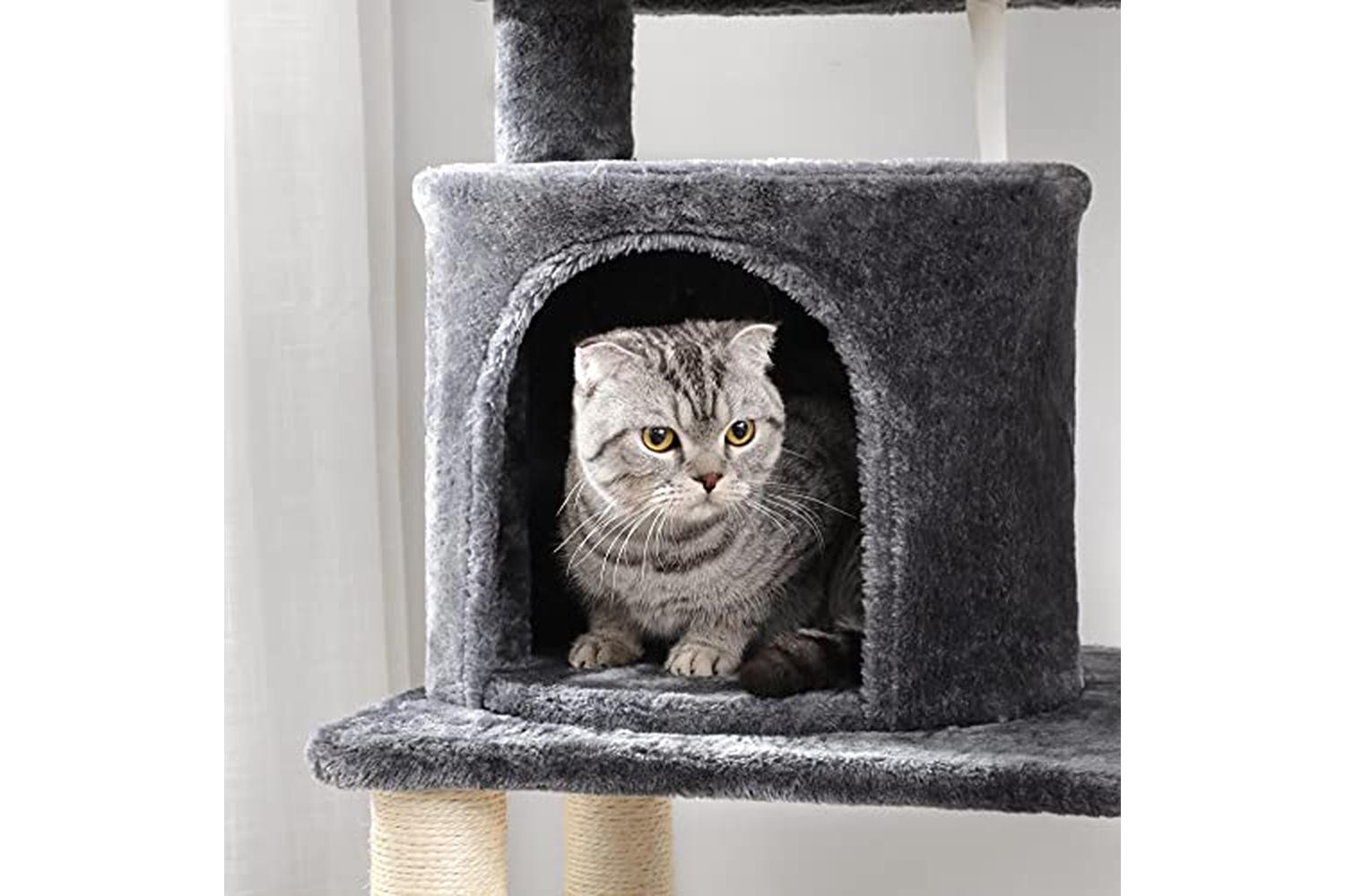 Feandrea PCT90G Scratching Post Cat Tree with 2 Holes | Smoky Grey-6