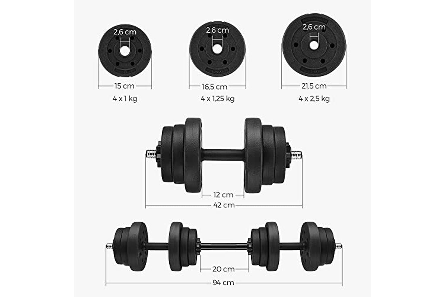 Songmics SYL20HBK Dumbbell Set with Connecting Steel Tube-5