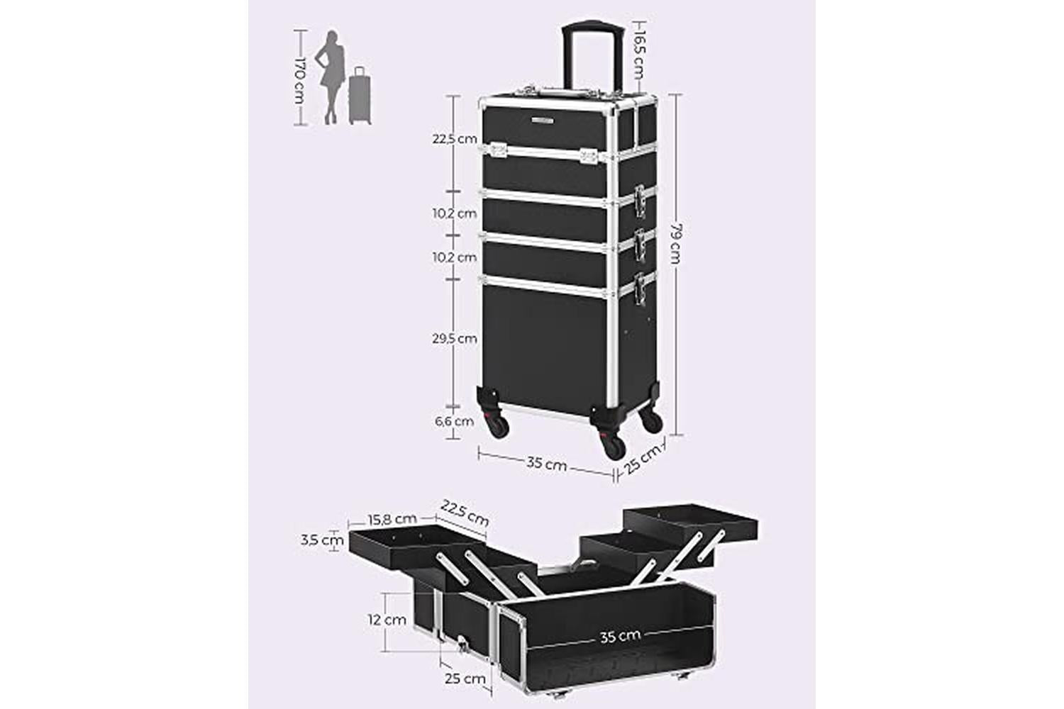 Songmics JHZ11BK XXL Cosmetic Trolley | Black-6