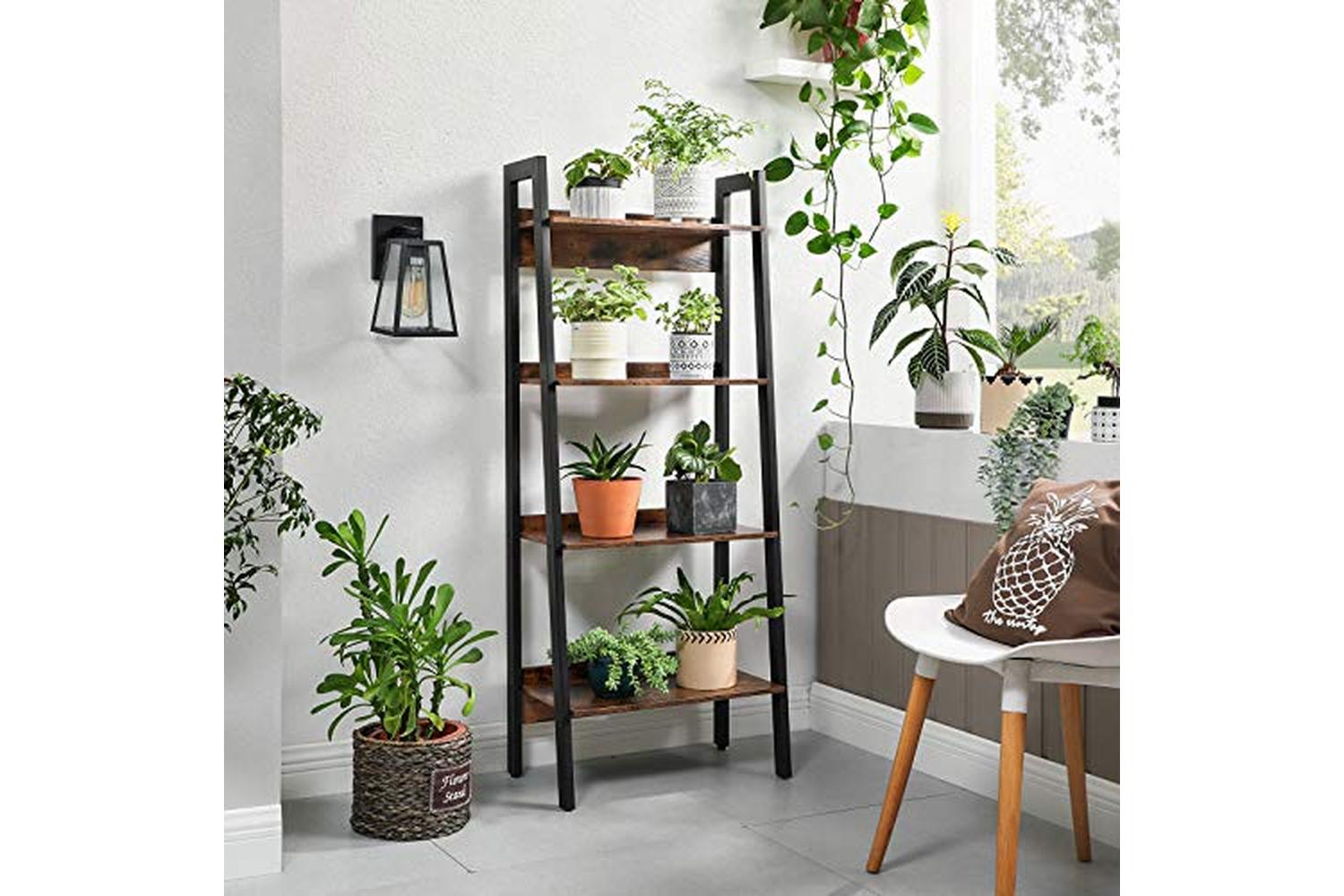 Vasagle Ladder Shelves | 4 Shelves | Rustic Brown/Black-4