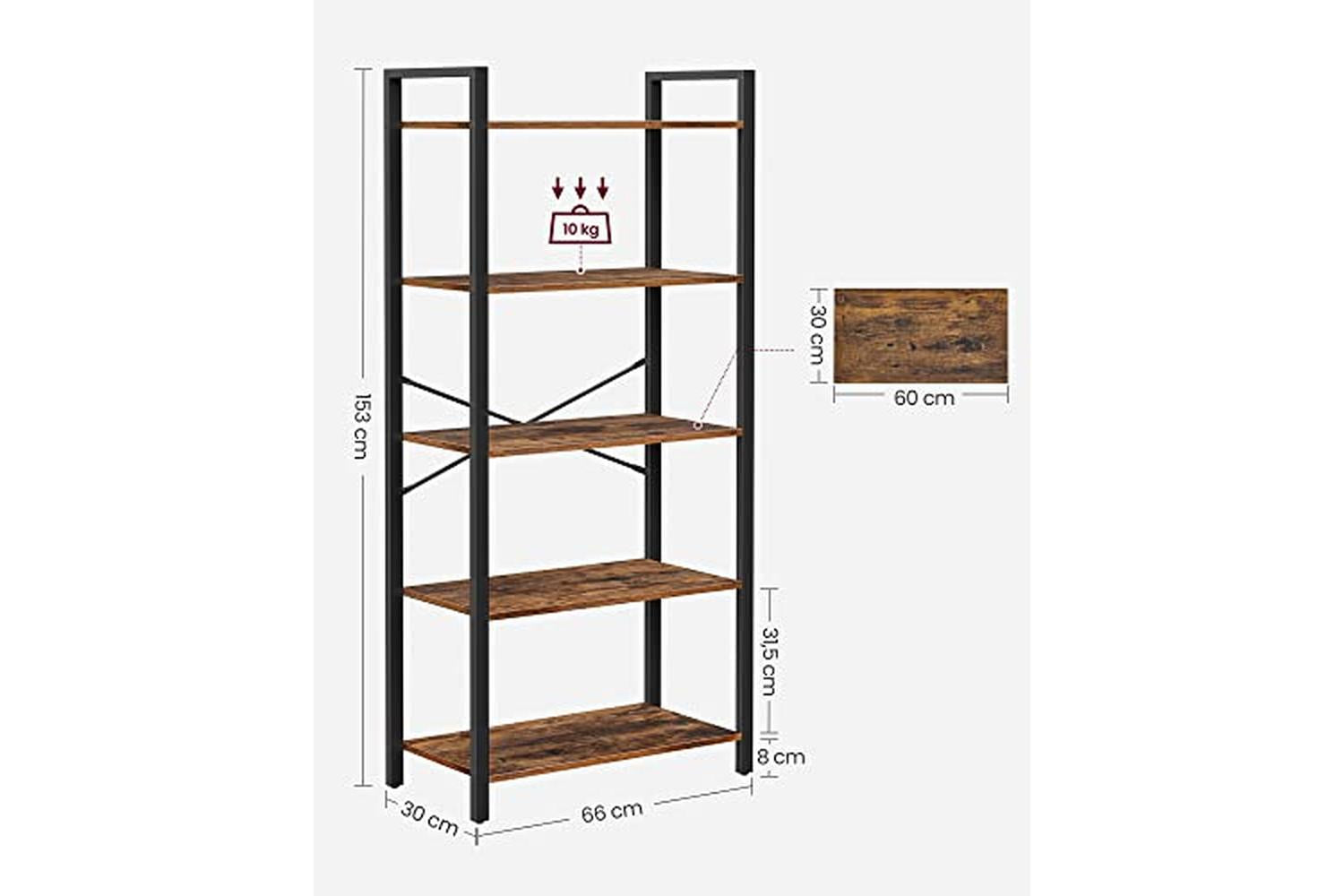 Vasagle Ladder Shelves | 6 Shelves | Rustic Natural/Black-3