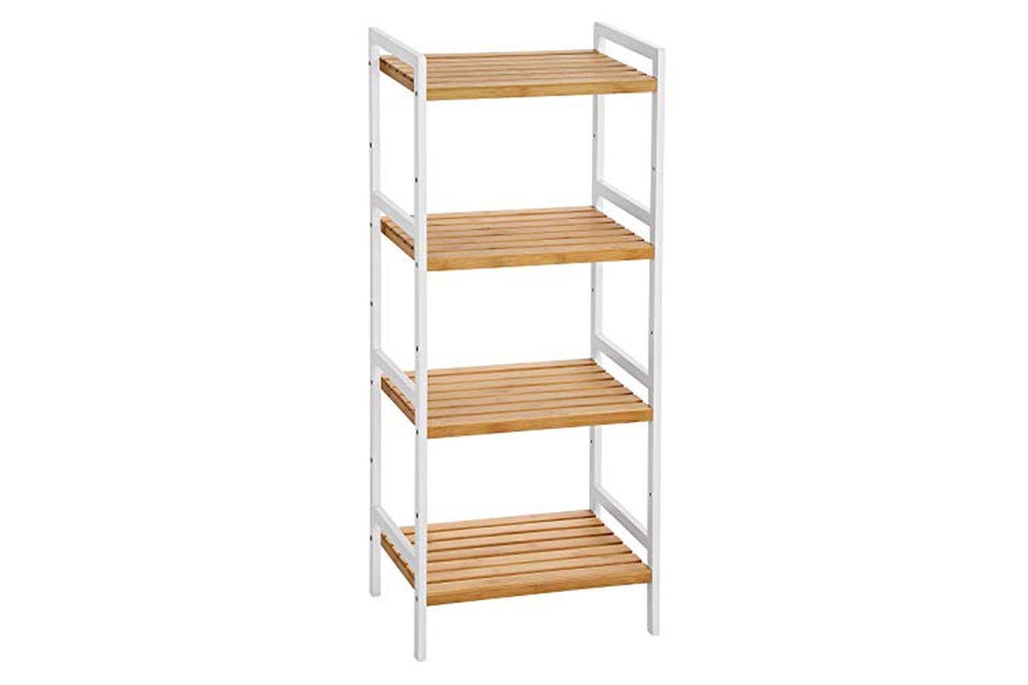 Songmics Bamboo Shelf, Kitchen Shelving, Bathroom Shelf, Bookcase, 4 Shelves 45 X 31.5 X 110 Cm Ideal For Bathroom, Kitchen, Living Room, Bedroom, Balcony, Natural White Bcb74wn