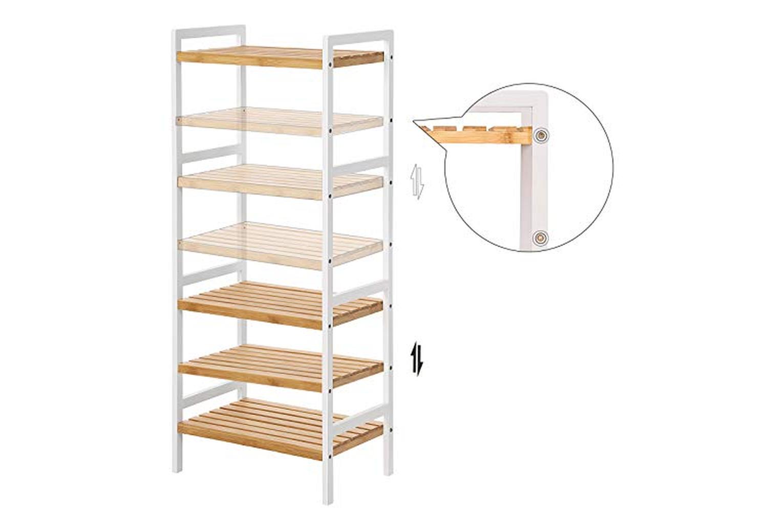 Songmics Bamboo Shelf, Kitchen Shelving, Bathroom Shelf, Bookcase, 4 Shelves 45 X 31.5 X 110 Cm Ideal For Bathroom, Kitchen, Living Room, Bedroom, Balcony, Natural White Bcb74wn-5