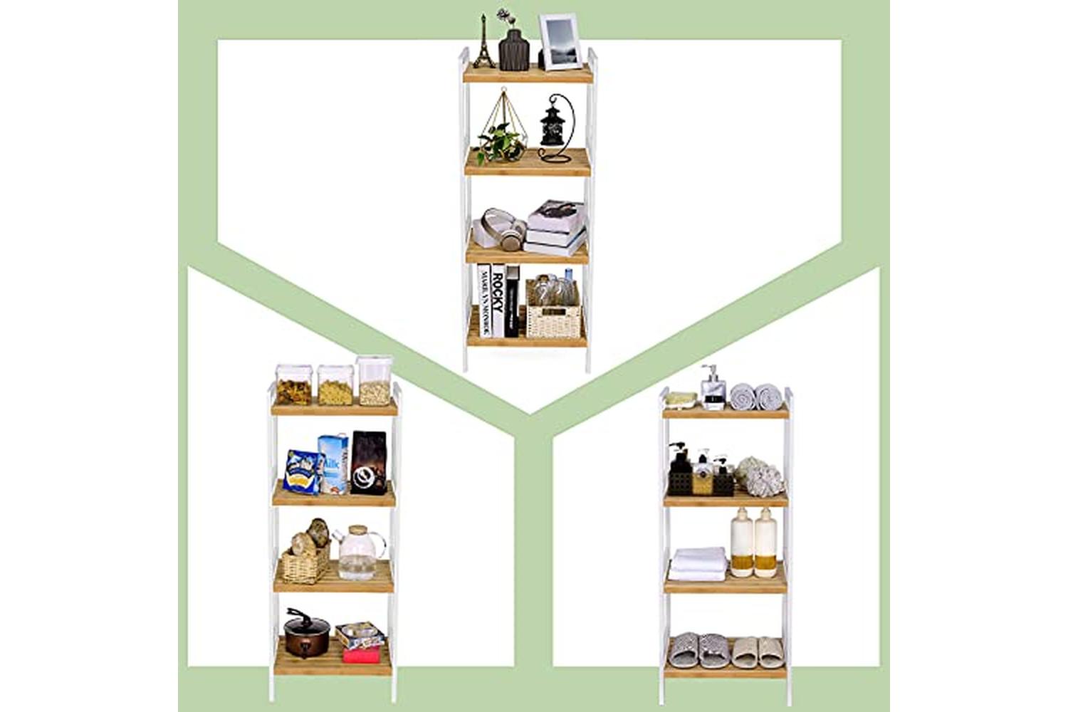 Songmics Bamboo Shelf, Kitchen Shelving, Bathroom Shelf, Bookcase, 4 Shelves 45 X 31.5 X 110 Cm Ideal For Bathroom, Kitchen, Living Room, Bedroom, Balcony, Natural White Bcb74wn-6