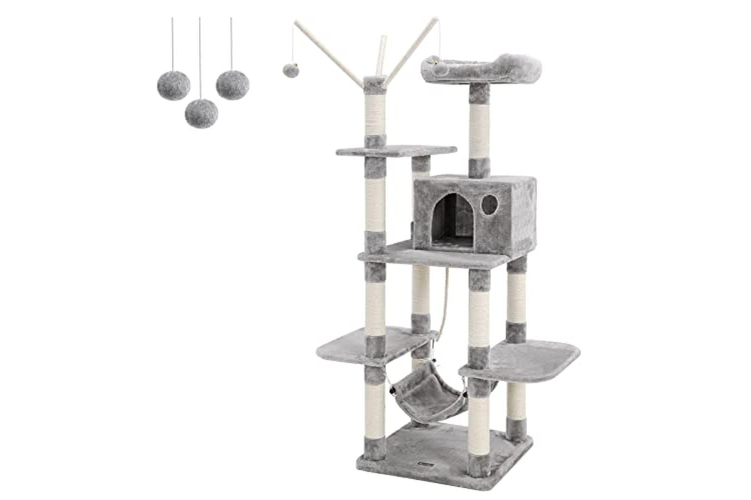 Feandrea Cat Tree, Cat Condo With Hammock, Perch, Cat Tower, Light Grey Pct86w