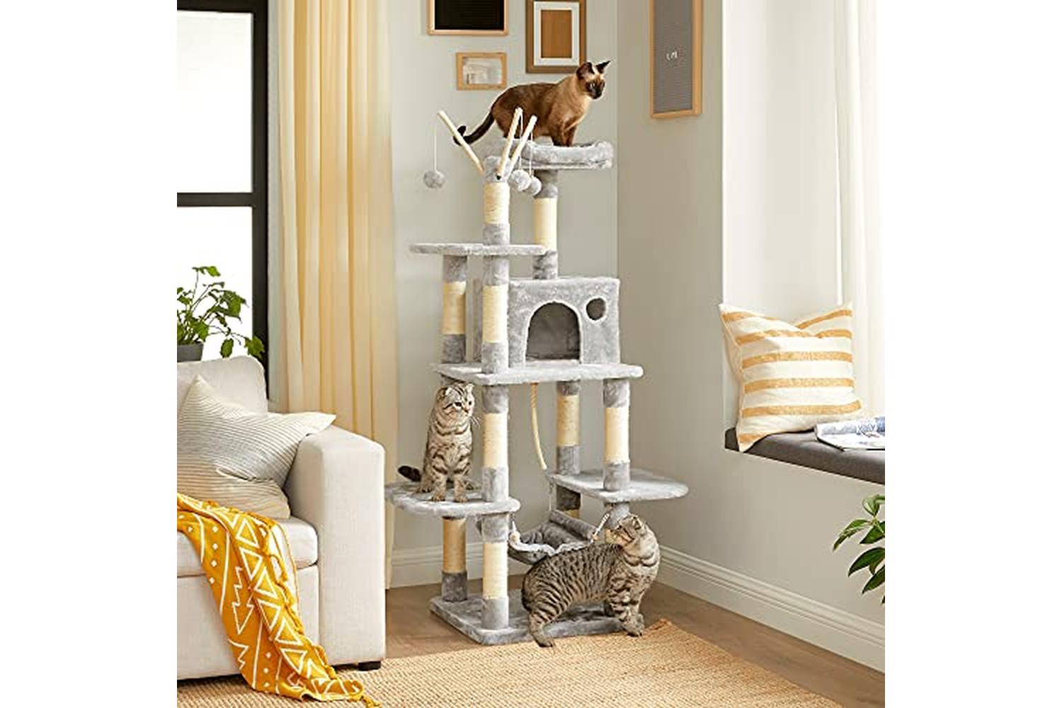 Feandrea Cat Tree, Cat Condo With Hammock, Perch, Cat Tower, Light Grey Pct86w-2