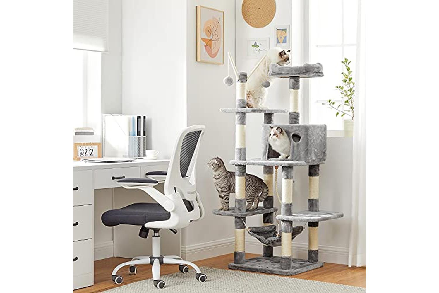 Feandrea Cat Tree, Cat Condo With Hammock, Perch, Cat Tower, Light Grey Pct86w-4
