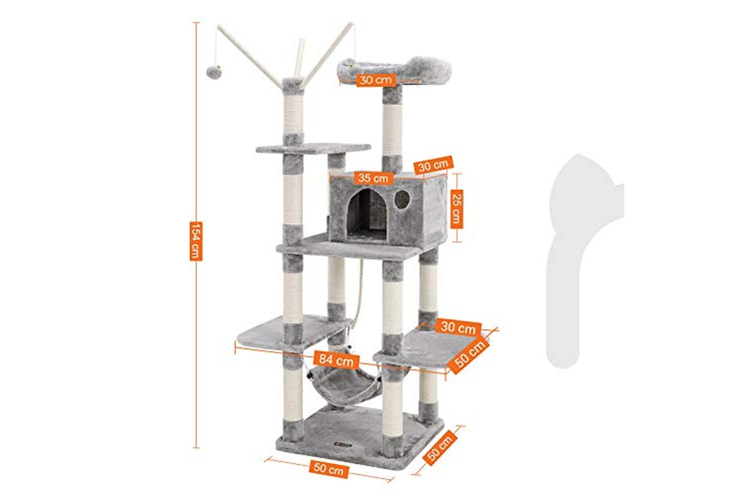 Feandrea Cat Tree, Cat Condo With Hammock, Perch, Cat Tower, Light Grey Pct86w-5