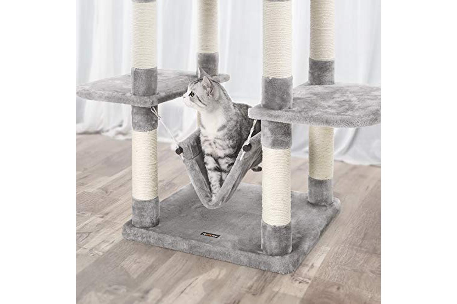Feandrea Cat Tree, Cat Condo With Hammock, Perch, Cat Tower, Light Grey Pct86w-6