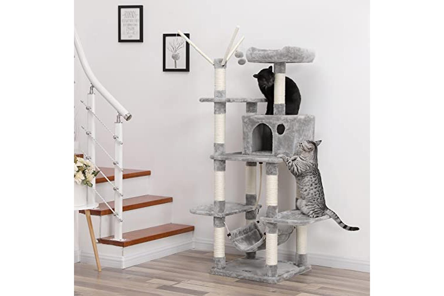 Feandrea Cat Tree, Cat Condo With Hammock, Perch, Cat Tower, Light Grey Pct86w-7