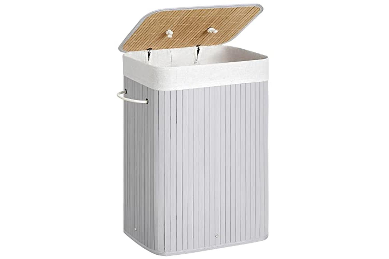 Songmics Lcb010g01 Rectangular Laundry Basket, Bamboo Laundry Basket With 3 Handles, 40 X 30 X 60 Cm, Grey
