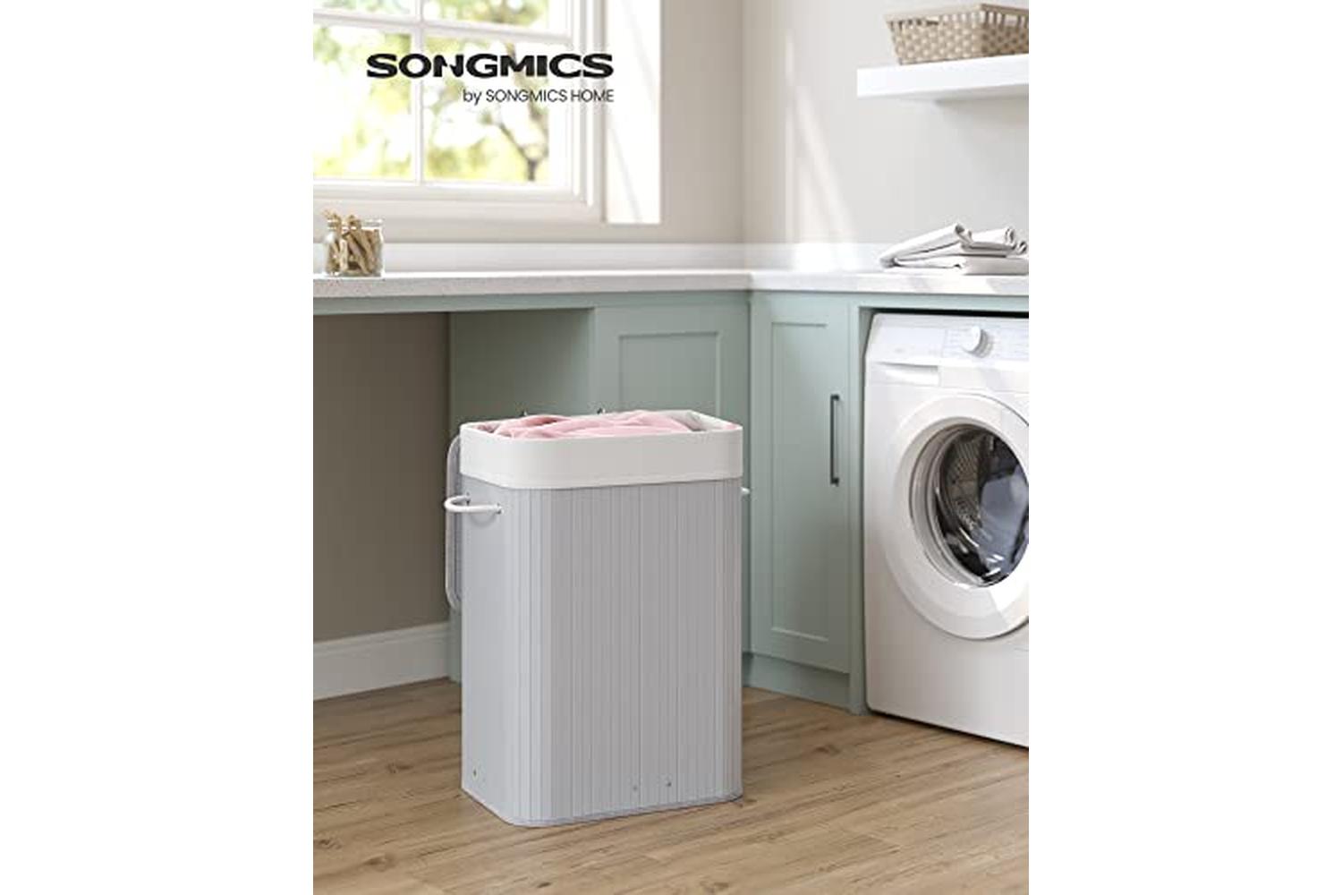 Songmics Lcb010g01 Rectangular Laundry Basket, Bamboo Laundry Basket With 3 Handles, 40 X 30 X 60 Cm, Grey-2