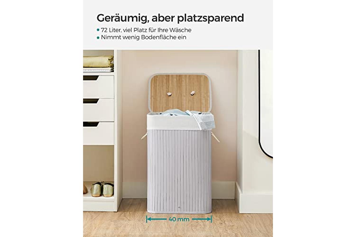 Songmics Lcb010g01 Rectangular Laundry Basket, Bamboo Laundry Basket With 3 Handles, 40 X 30 X 60 Cm, Grey-7