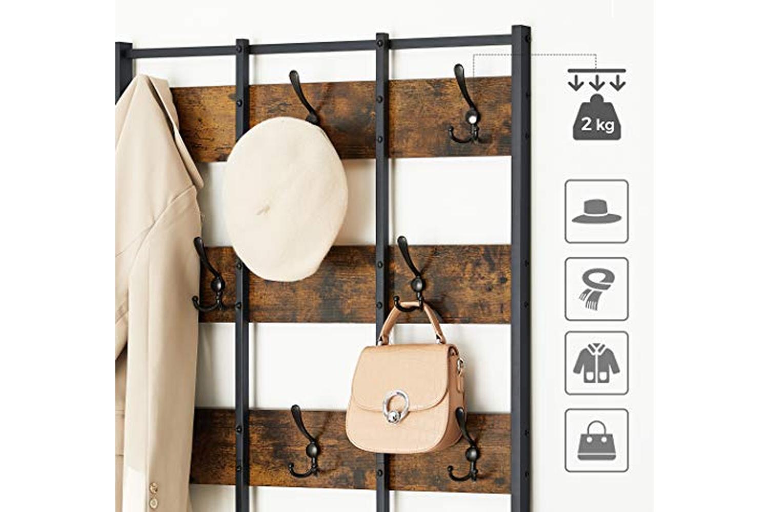 Vasagle FreeStanding Coat Rack with 8 Dual Hooks | Rustic Brown/Black-2