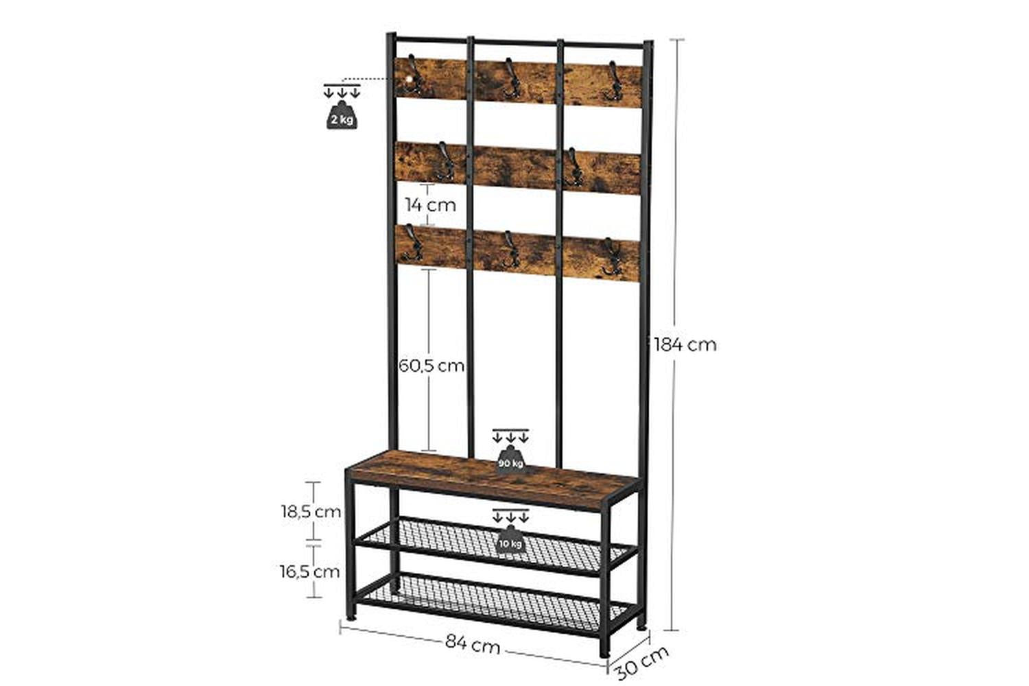 Vasagle FreeStanding Coat Rack with 8 Dual Hooks | Rustic Brown/Black-4