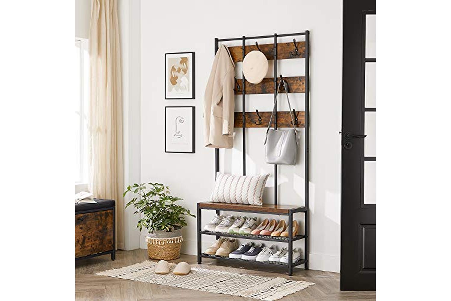 Vasagle FreeStanding Coat Rack with 8 Dual Hooks | Rustic Brown/Black-5