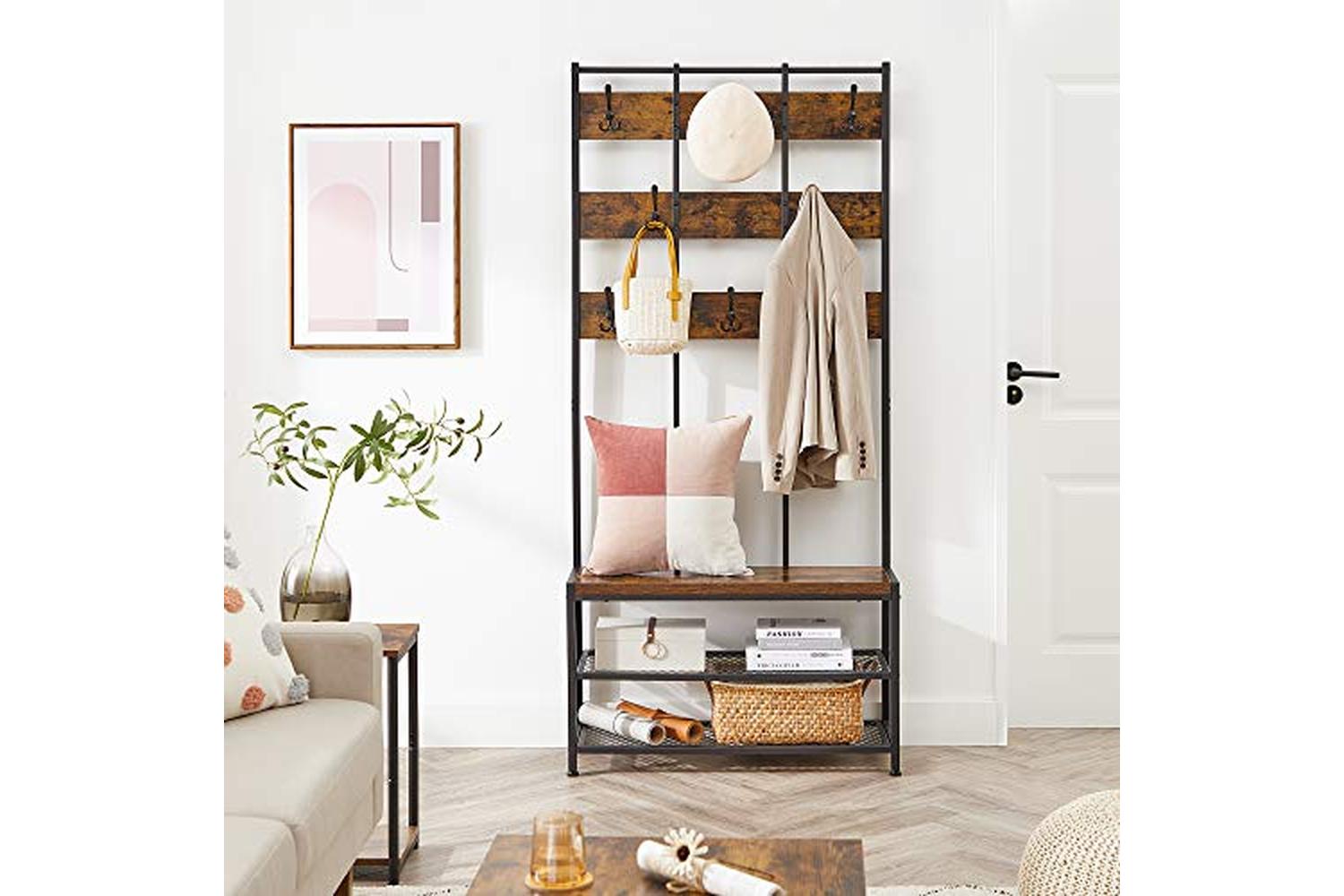 Vasagle FreeStanding Coat Rack with 8 Dual Hooks | Rustic Brown/Black-6