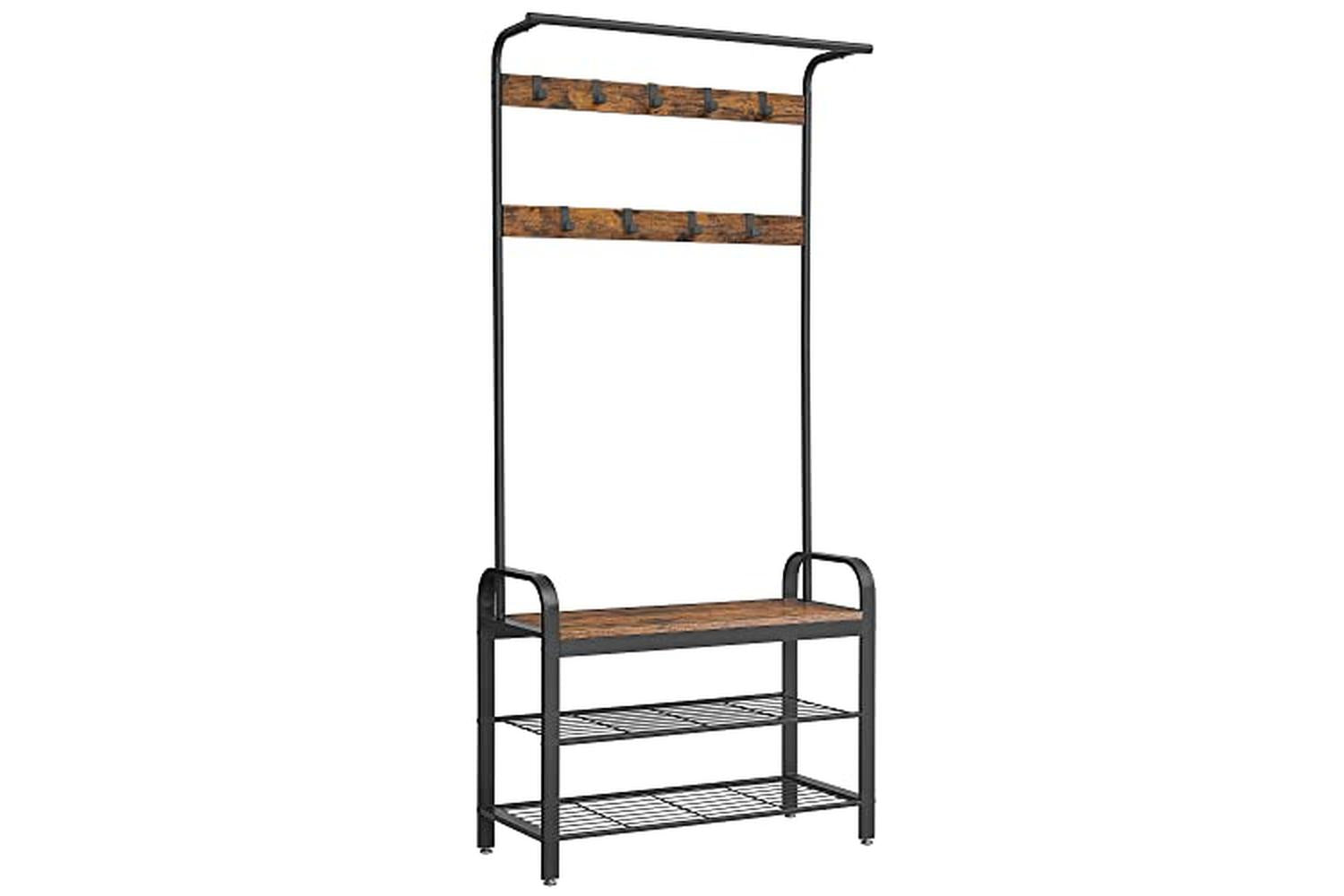Vasagle Coat Rack with Shoe Storage Bench with 9 Removable Hooks | Rustic Brown/Black