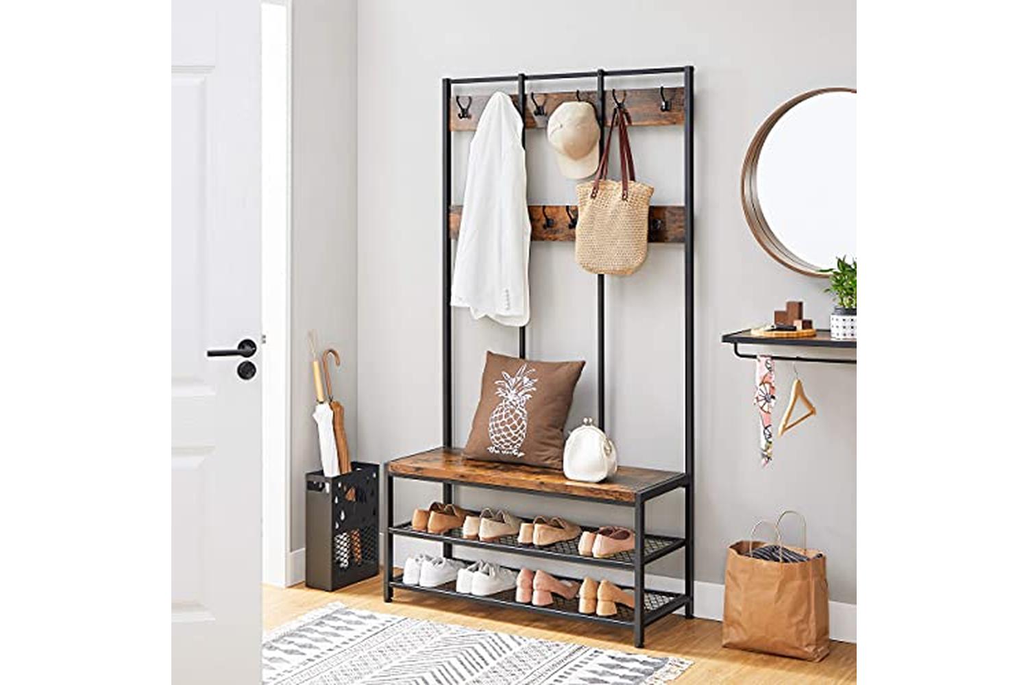 Vasagle Large Coat Rack Stand with 12 Hooks | Rustic Brown/Black-2